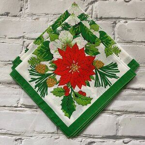 Set of 2 Vintage Cloth Napkins With Poinsettia Design